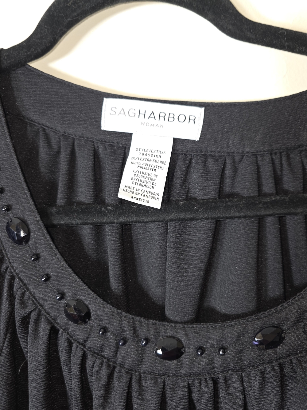 Sag Harbor Black Short Sleeve Embellished Scoop Neck Blouse - Picture 2 of 3